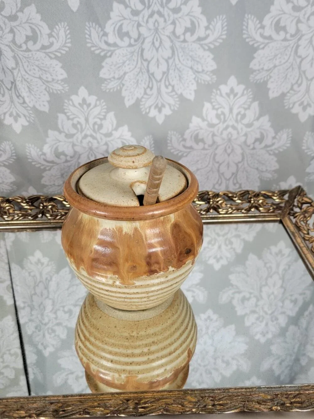 Vintage Honey Pot with Wooden Drizzle Stick - Studio Handmade Pottery